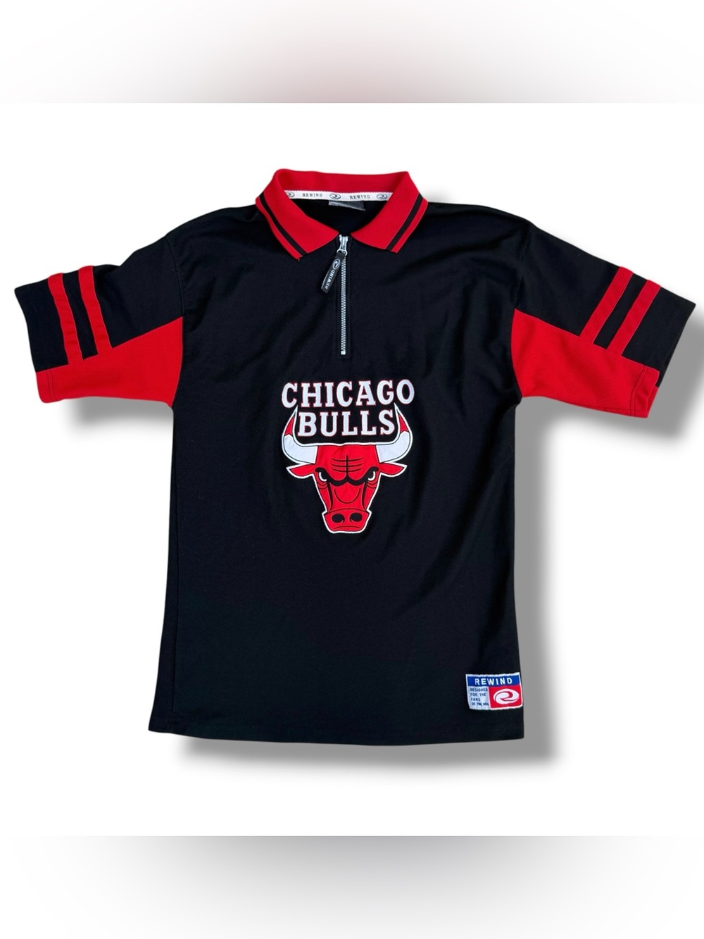Vintage 90s Rewind Chicago Bulls Polo Shooting Shirt Black Size Large NBA